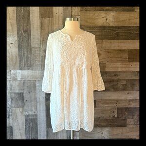 White eyelet lace dress xlarge floral embroidery garden party feminine angelic